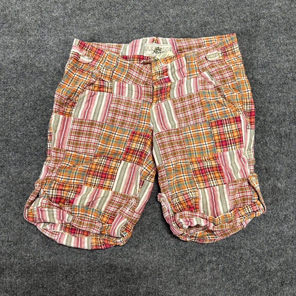 Nori Shorts Womens Size 9 Multi Color Patchwork Plaid Boho Cotton Casual